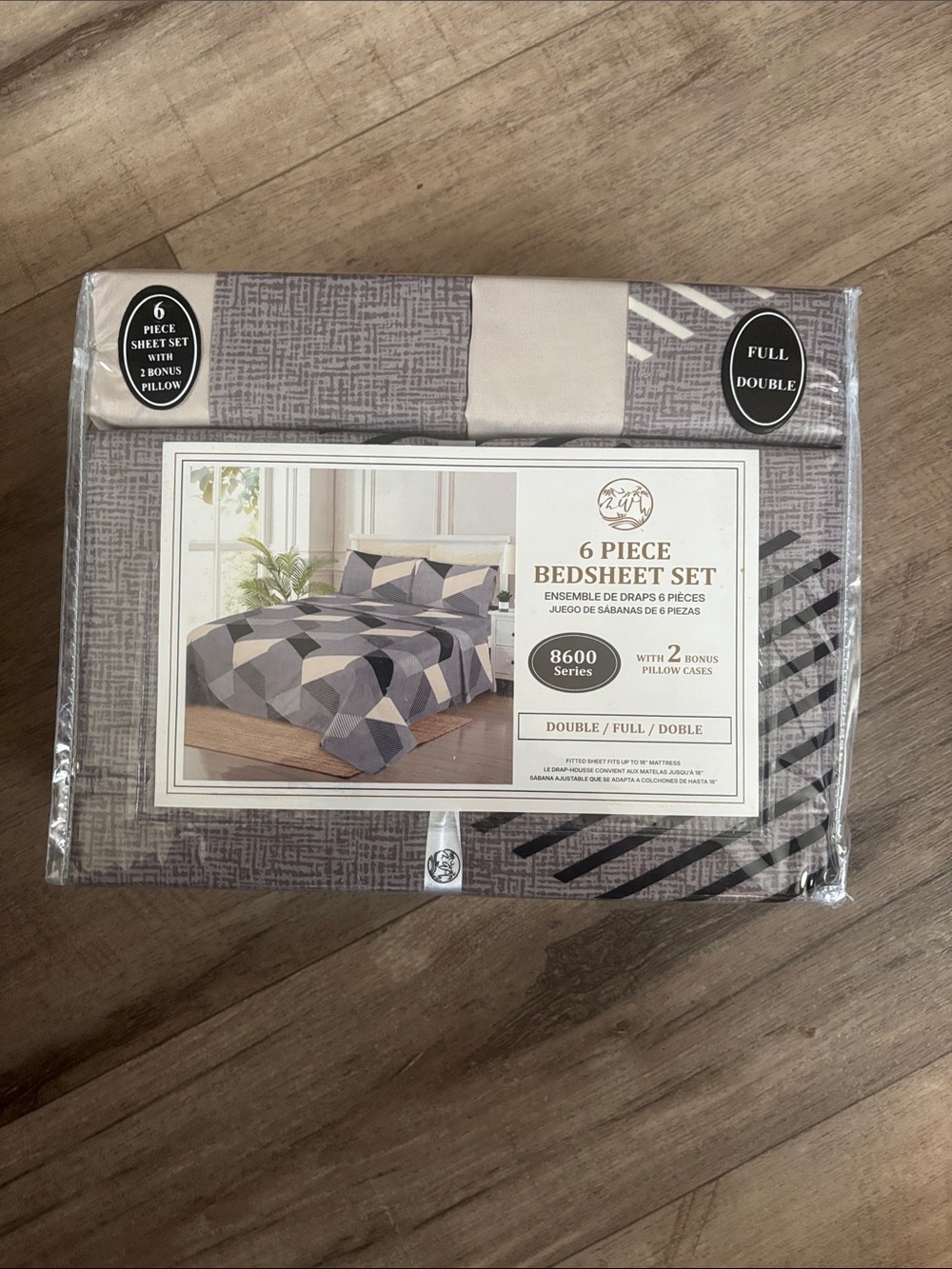 6-Piece Full/Double Geometric Bed Sheet Set - Grey